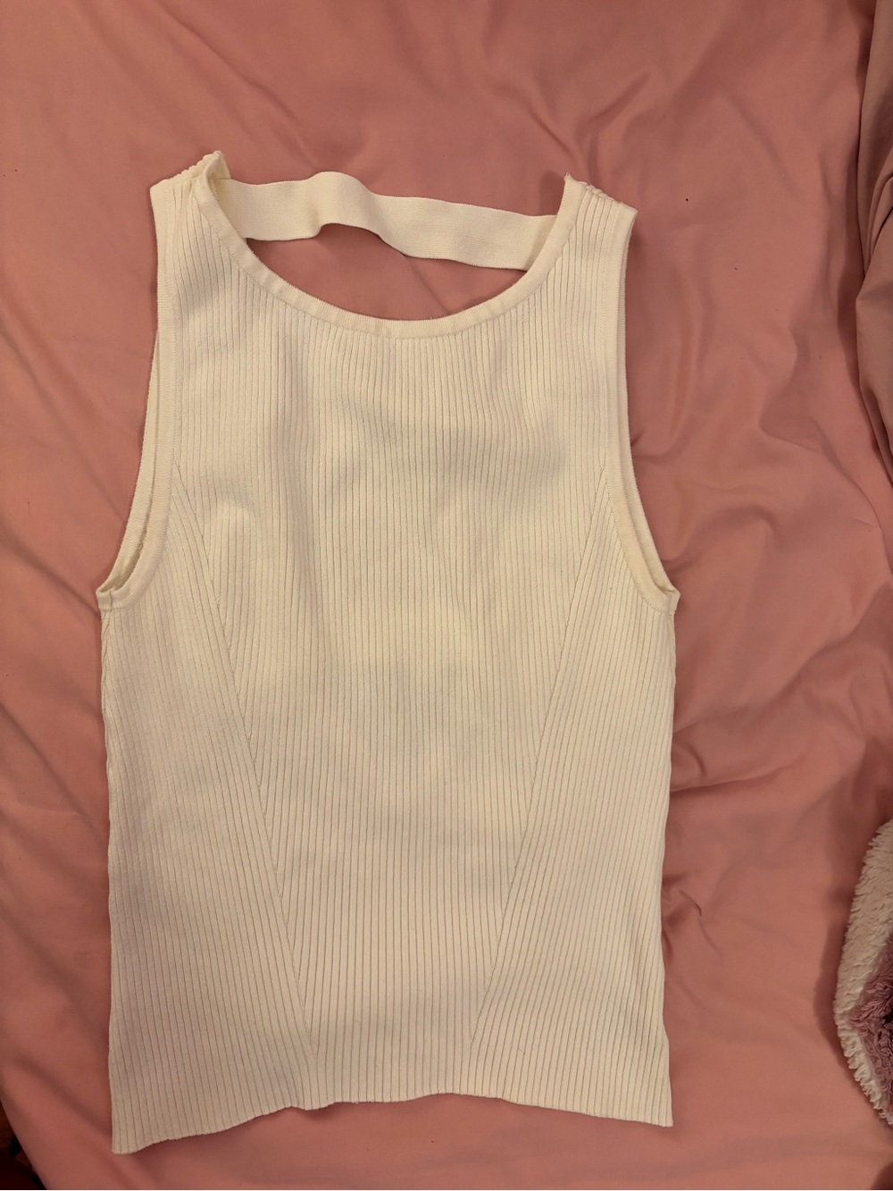 bebe Cream Ribbed Tank with Back Strap Detail